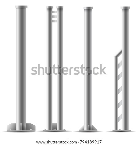 Set of metal columns. Steel truss girder element. Part of Truss construction. Element of Streetlight.