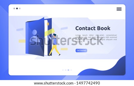 Illustration of contact book icons on landing pages, Isometric design of contact book icons