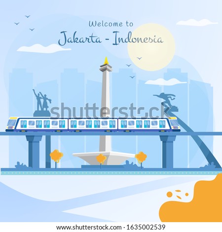 Welcome to Jakarta, Flat illustration of Jakarta city with mass rapid transportation