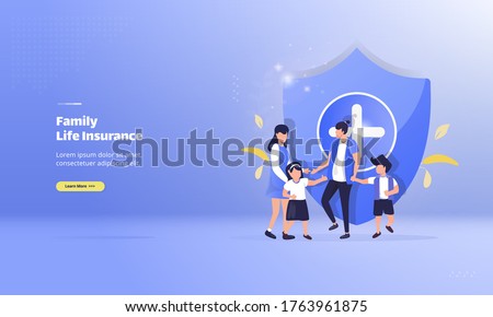 Family life insurance concept, illustration of protect the family