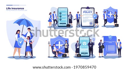 Life insurance and family health care protection illustration set