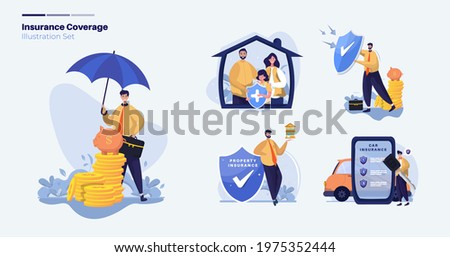 Insurance coverage protection illustration collection set