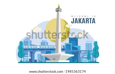 Jakarta city landmark view, the national city of Indonesia vector illustration concept