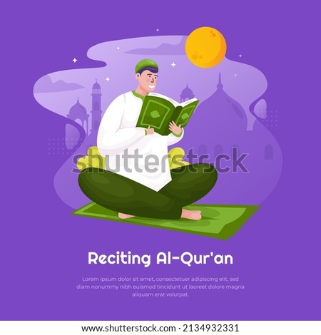 Flat design a muslim read or reciting al-quran Imagine de stoc © 