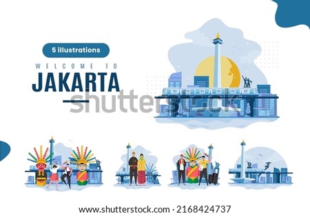 Welcome to Jakarta city flat illustration set