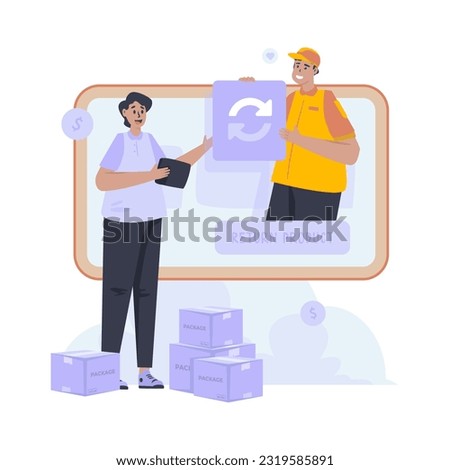 Illustration of shopping online with product return service concept