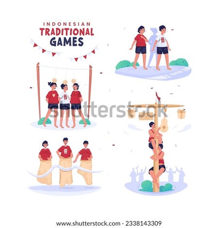 Indonesian traditional games cartoon element illustration set