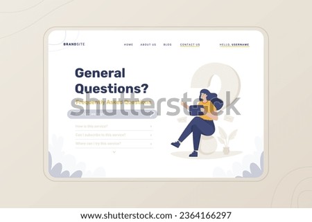 Online question illustration on FAQ website page template