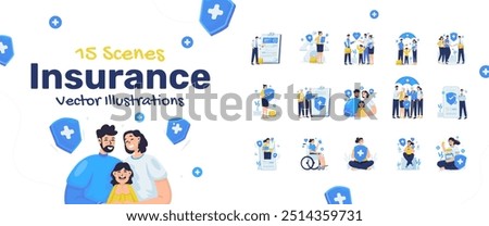 Illustrations set of insurance protection, family life insurance, medical healthcare protection, vector design