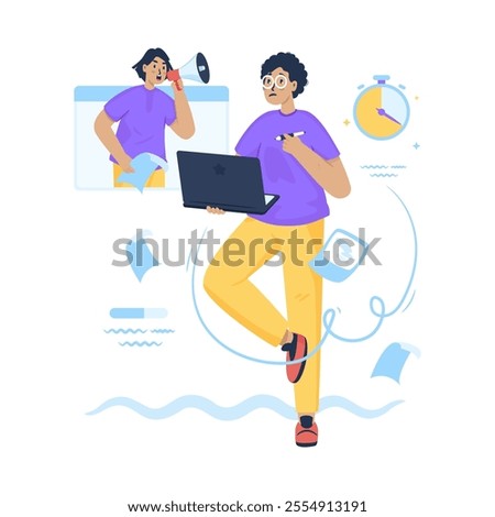 Man character gets project deadline warning, Work deadline is coming to end, Vector illustration