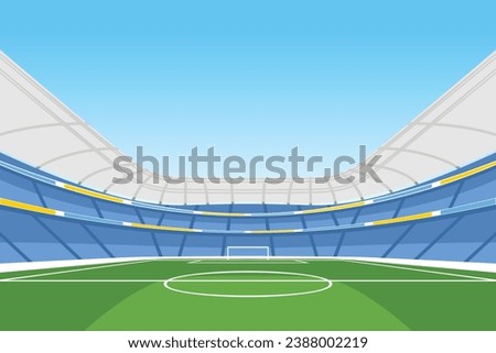 Empty Day Time Football Soccer Field Stadium Detailed Vector Illustration for Background