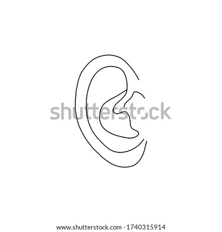 Vector, anatomical Ears. Realistic, outline illustration isolated on white background. Vector medical Ears logo.