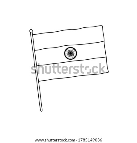 India flag vector, outline illustration. Vector black and white India flag.