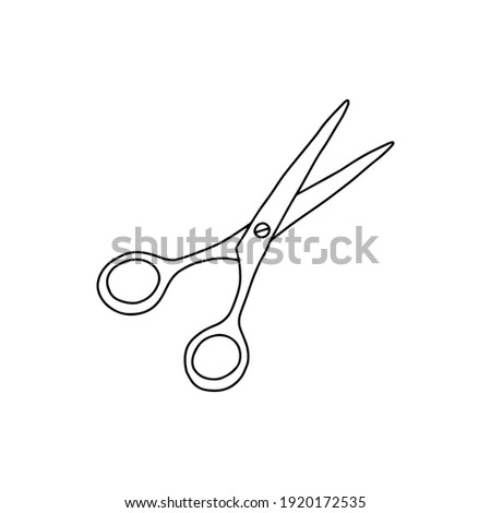 Outline scissors icon, doodle, black and white illustration. Vector Stock illustration.