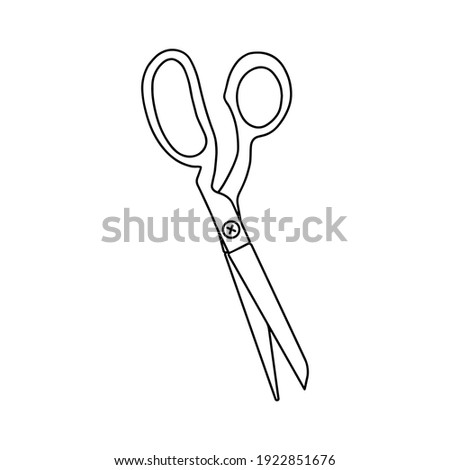 Outline scissors icon, doodle, black and white illustration. Vector Stock illustration.