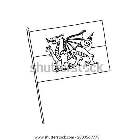 Wales flag vector, outline illustration. Vector black and white hand drawn flag.