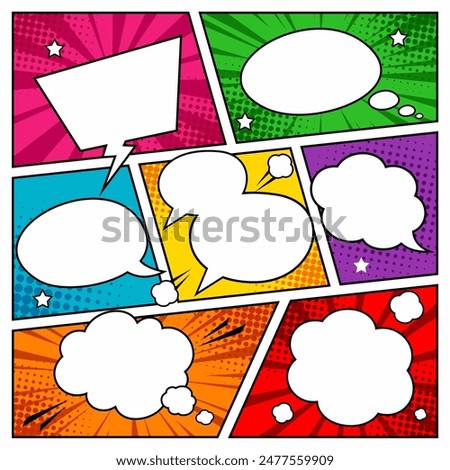 Collection of empty comic speech bubbles with halftone shadows. Hand drawn retro cartoon stickers. Pop art style. Pop art retro cartoon stickers ,Vector illustration.