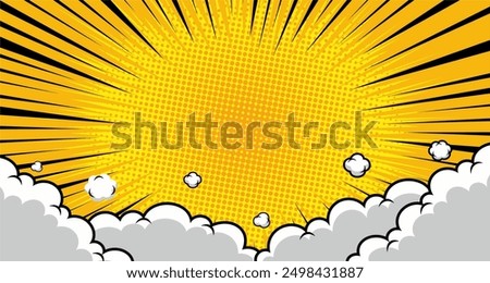 Comic book cartoon Cartoon puff cloud comic background. Pop art funny smoke steam. 