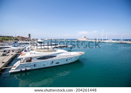 RODOS, GREECE - MAY 25, 2014: Harbor with yachts on May 25, 2014 in Rhodes, Greece