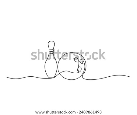 Continuous one line drawing of bowling ball sports. Bowling sport game simple outline illustration. Editable line vector