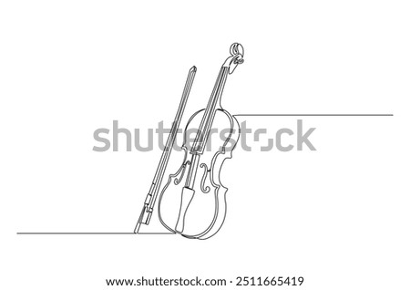 Violin continuous one line drawing. Classic violin music instrument single line art illustration. Editable vector.