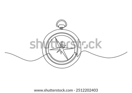 Magnetic compass continuous one line drawing. Land, sea, navigation, geography compass single line art illustration. Editable vector.