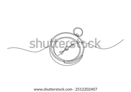 Magnetic compass continuous one line drawing. Land, sea, navigation, geography compass single line art illustration. Editable vector.