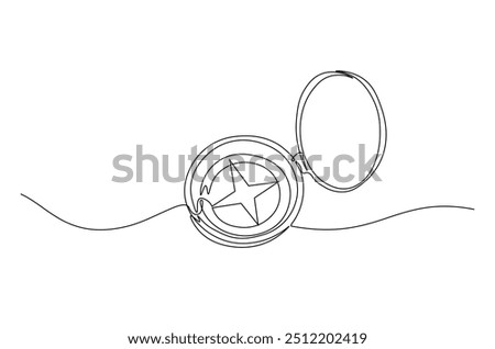 Magnetic compass continuous one line drawing. Land, sea, navigation, geography compass single line art illustration. Editable vector.