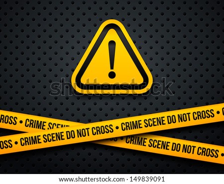 Attention sign and police lines. Vector illustration.