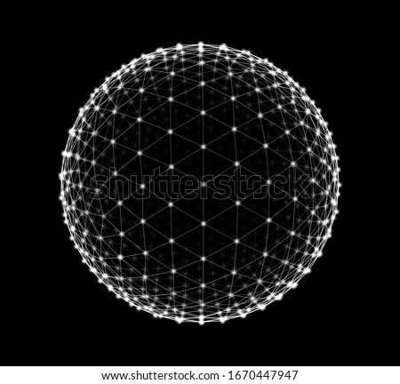 Spheres of Dots and Lines Background. HUD Element. Sci-Fi Planet Earth Template for Heads Up Display. Geometry Math Vector Illustration. Dots Circles with Depth of Field.
