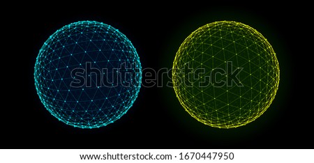 Spheres of Dots and Lines Background. HUD Element. Sci-Fi Planet Earth Template for Heads Up Display. Geometry Math Vector Illustration. Dots Circles with Depth of Field.