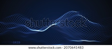 Abstract Technology Background. Light Dots with Depth of Field Effect. Big Data Flow. Artificial Intelligence Topographic HUD Design Element.