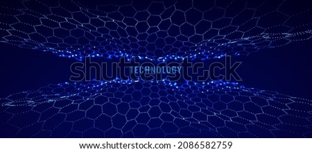 Graphene Technology Science 3D Background. Nanotechnology Honeycomb Lattice Nanostructure. Abstract Science Particles. Blue Network Connection Concept. Futuristic Honeycomb Concept. Vector Illustratio