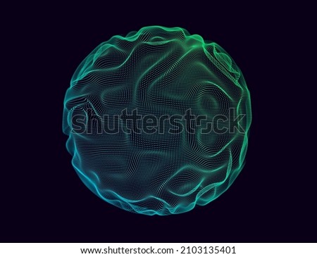 Abstract Vector Mesh Sphere on Dark Background. Futuristic Style HUD Element. Technology Background for Business Presentations. Corrupted Point Sphere Array. Vector Illustration.