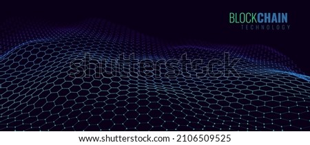 Blockchain Hexagon Grid. Cryptocurrency Technology Vector Background. Abstract Fintech Concept. 3D Vector Illustration.