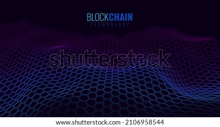 Blockchain Hexagon Grid. Cryptocurrency Technology Vector Background. Abstract Fintech Concept. NFT Cryptoart Blockchain Background 3D Vector Illustration.