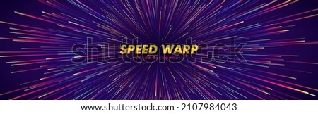 Science Fiction Space Travel, Hyper Warp, Teleport, Hyper Speed of Light Jump Effect Concept. Abstract Circular Geometric Background. Vector Speed Lines Stars Illustration.
