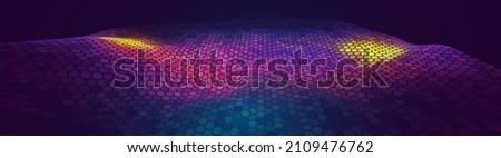 Flowing Hexagonal Grid Waves Banner. Music Abstract Tech Background. Vector Sound Wave Technology Concept. Audio Equalizer 3D Visualization. EPS 10.