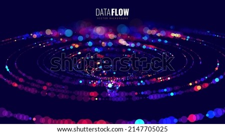 Big Data Visualization. Circular Particles Dots Vortex Abstract Galaxy. Futuristic Science or Finance Infographic Design. Complex Visual Data Background. Abstract Data Flowing. Vector Illustration.