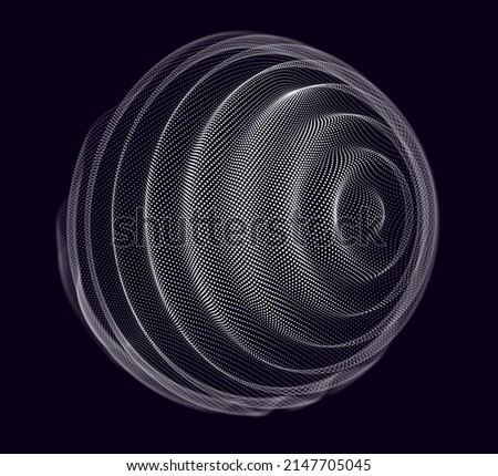 Abstract Vector Particles Mesh on Black Background. Futuristic Style HUD Design Element. Corrupted Point 3D Sphere. Chaos Aesthetics. Vector Illustration.