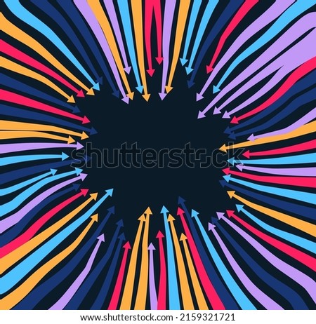 Colorful Arrows Pointing to the Center. Dynamic Arrow Symbols. Focus on Your Goal Target. Focus Concept. Radial Lines Design Element. Vector Illustration.