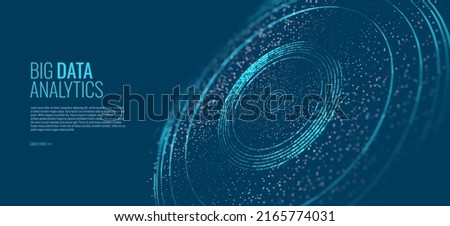 Abstract Digital Circles of Particles. Futuristic Circular Sound Wave. Big Data Visualization. 3D Virtual Space VR Cyberspace. Crypto Currency Blockchain Concept. Vector Illustration.