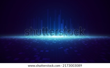 Abstract Digital Technology or Science Background. Blue Perspective Grid with Light Effects. Vector for Your Graphic Design.