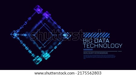Big Data Cube Quantum Computer Server Concept Background. Light Dots with Depth of Field Effect. Data Sorting. Business Server Security Artificial Intelligence HUD Design Element.