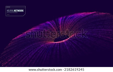 Abstract Science Technology Illustration. Technology Big Data Neural Network Background Concept. Wave, Dots, Weave Lines. AI Visualization Concept. Digital Universe Vector Illustration.