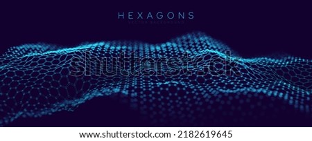 Blue Hexagon Grid In Perspective. Colorful Abstract Technology Background. Molecular Network of Hexagons Connected. Chemical Network. Carbon Nanomaterials Nanotechnology Concept. Vector Illustration.