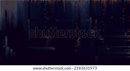 Colorful Glitch Screen Effect Background. Abstract Digital Pixel Dots Noise Glitch Error. Overlay Texture Pixel Sorting Effect Illustration. Modern Sci-Fi Game Vector Background.