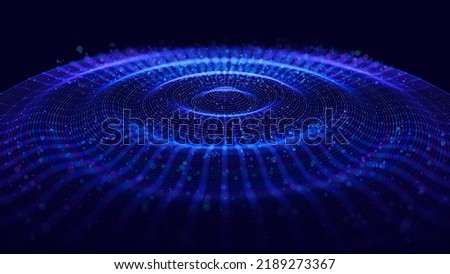 Colorful Blue Sound Wave Ripple Digital Equalizer Design. Big Data Audio Visualization. Digital Water Drop Waves Concept. Vector Illustration. Audio Track Particles Ripple Wave Effect.