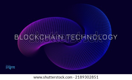 Blockchain Link Sign. 3D Chain Link Grid. Two Torus. Block Chain Crypto Currency. Hyperlink. 3D Wireframe Grid. Modern NFT Tech Art Vector Illustration.  