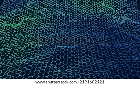 Graphene Hexagonal Grid. Molecular Network of Hexagons Connected. Chemical Network. Carbon Nanomaterials Nanotechnology Concept. Vector 3D Illustraion.